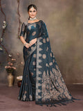 Joban Fashion Teal Blue Woven Jacquard Banarasi Silk Sarees | Grocsy