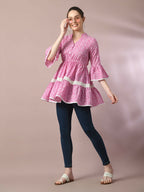 Myshka Women's Pink Embellished Cotton Gathered Party Empire Top | Grocsy