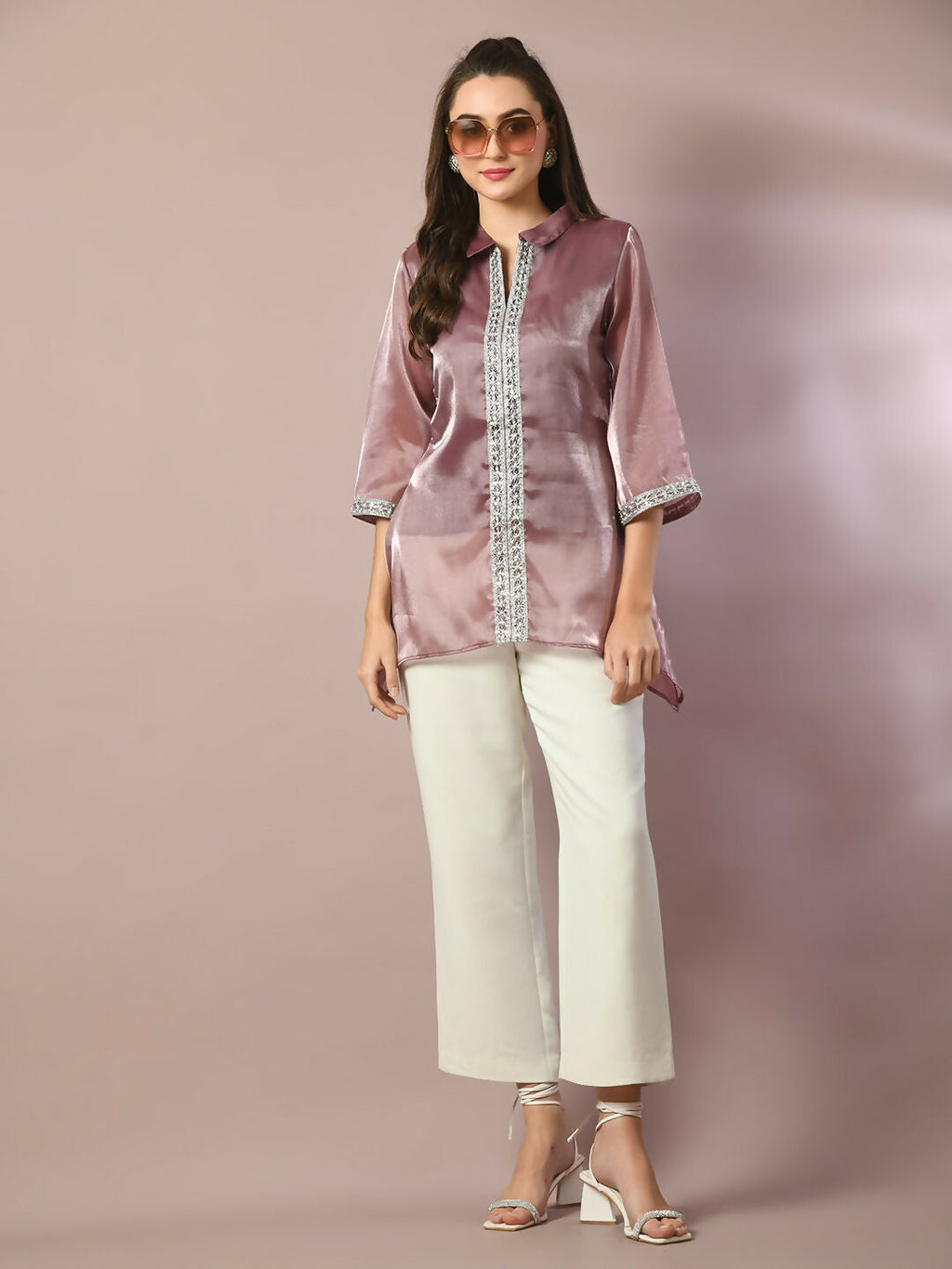 Myshka Women's Brown Solid Longline Party Tunic | Grocsy