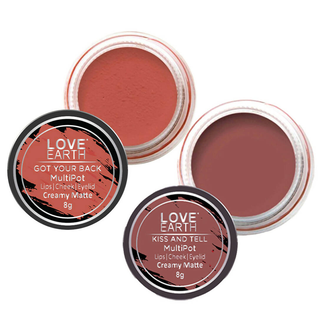 Love Earth Lip Tint & Cheek Tint Multipot Combo (Coral & Mauvish Pink) | Grocsy