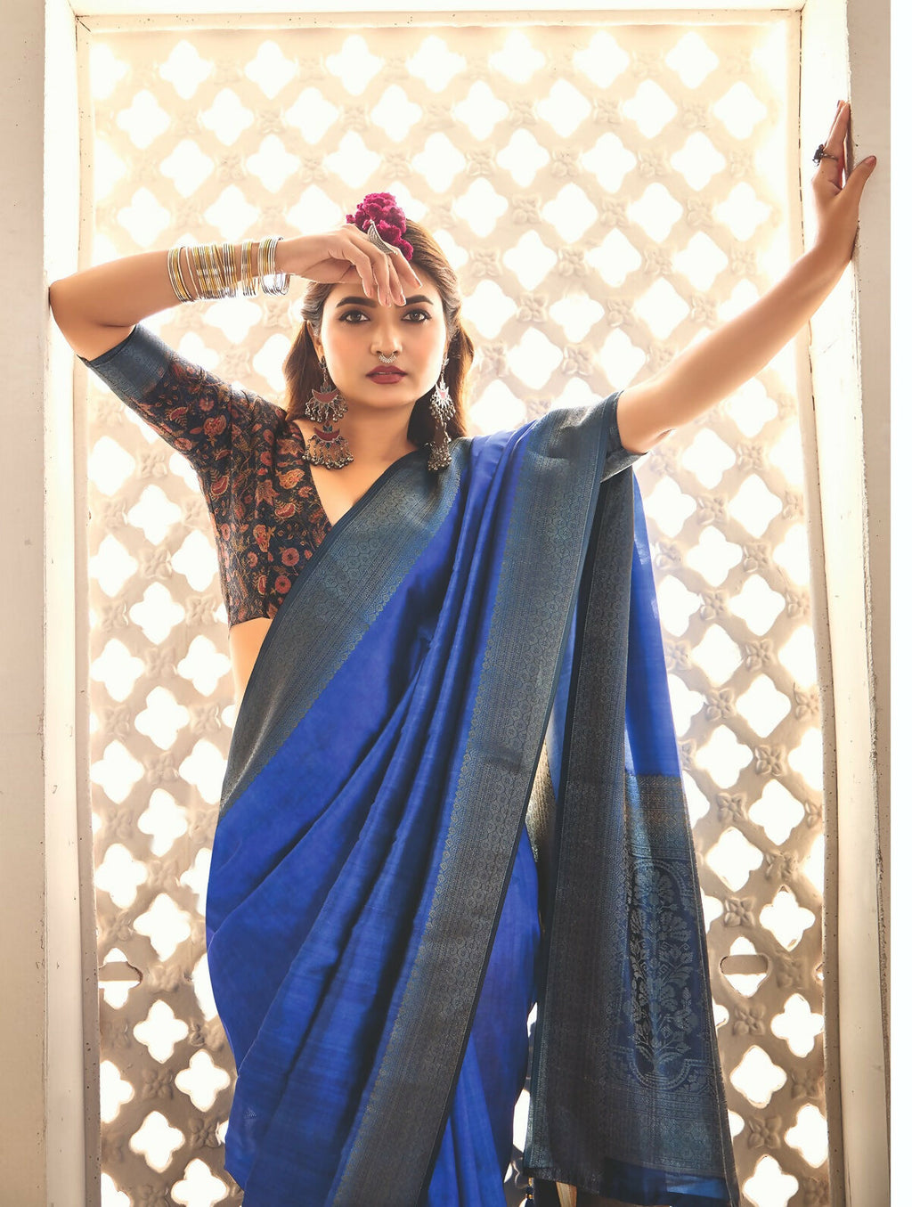 Joban Fashion Satin Silk With Zari Border Blue Colored Designer Pallu Saree | Grocsy