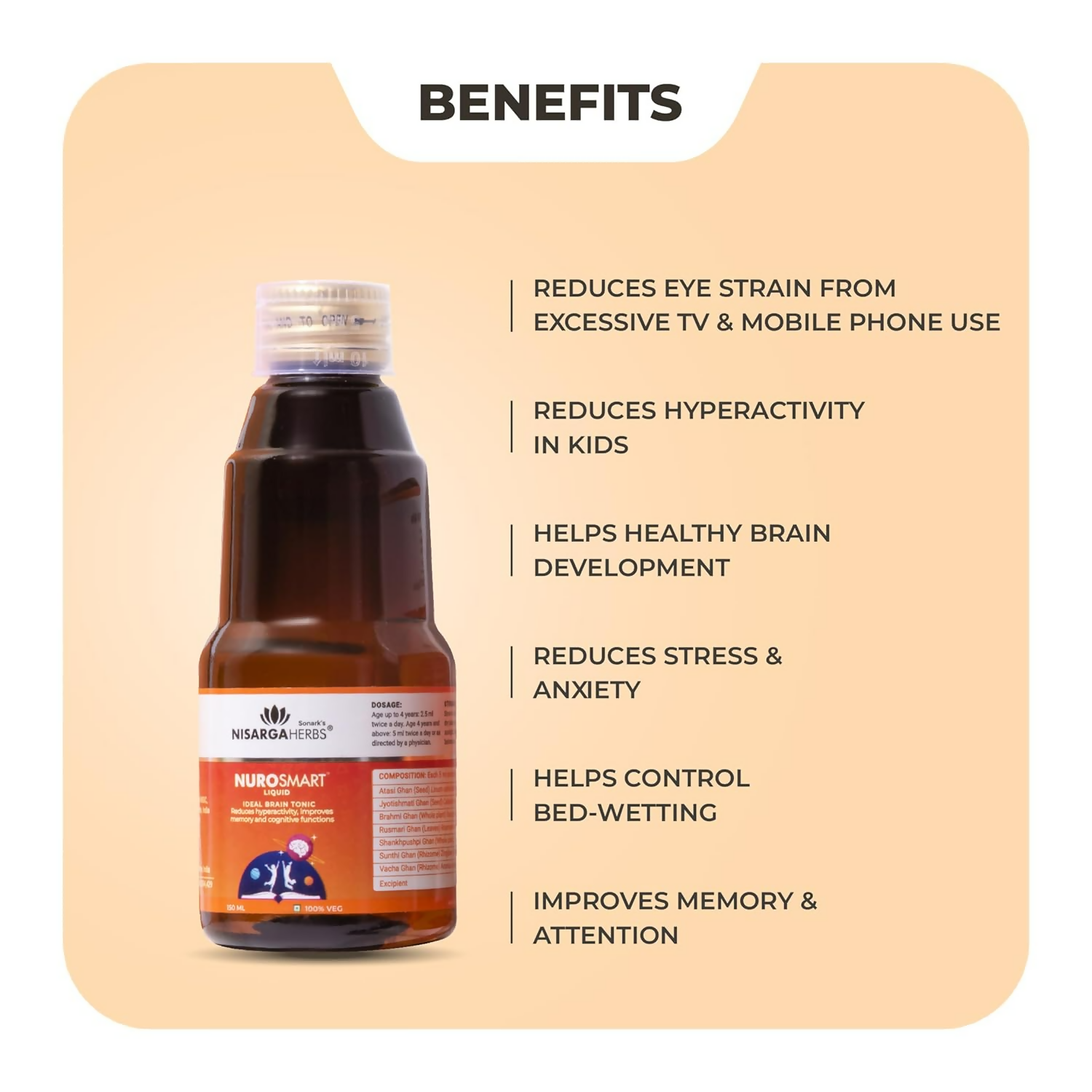 Nisarga Herbs Nurosmart Brain Booster Syrup For Kids (2–12Y) | Grocsy