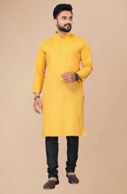 Men's Mustard Striped Cotton Kurta - Mahotsav | Grocsy