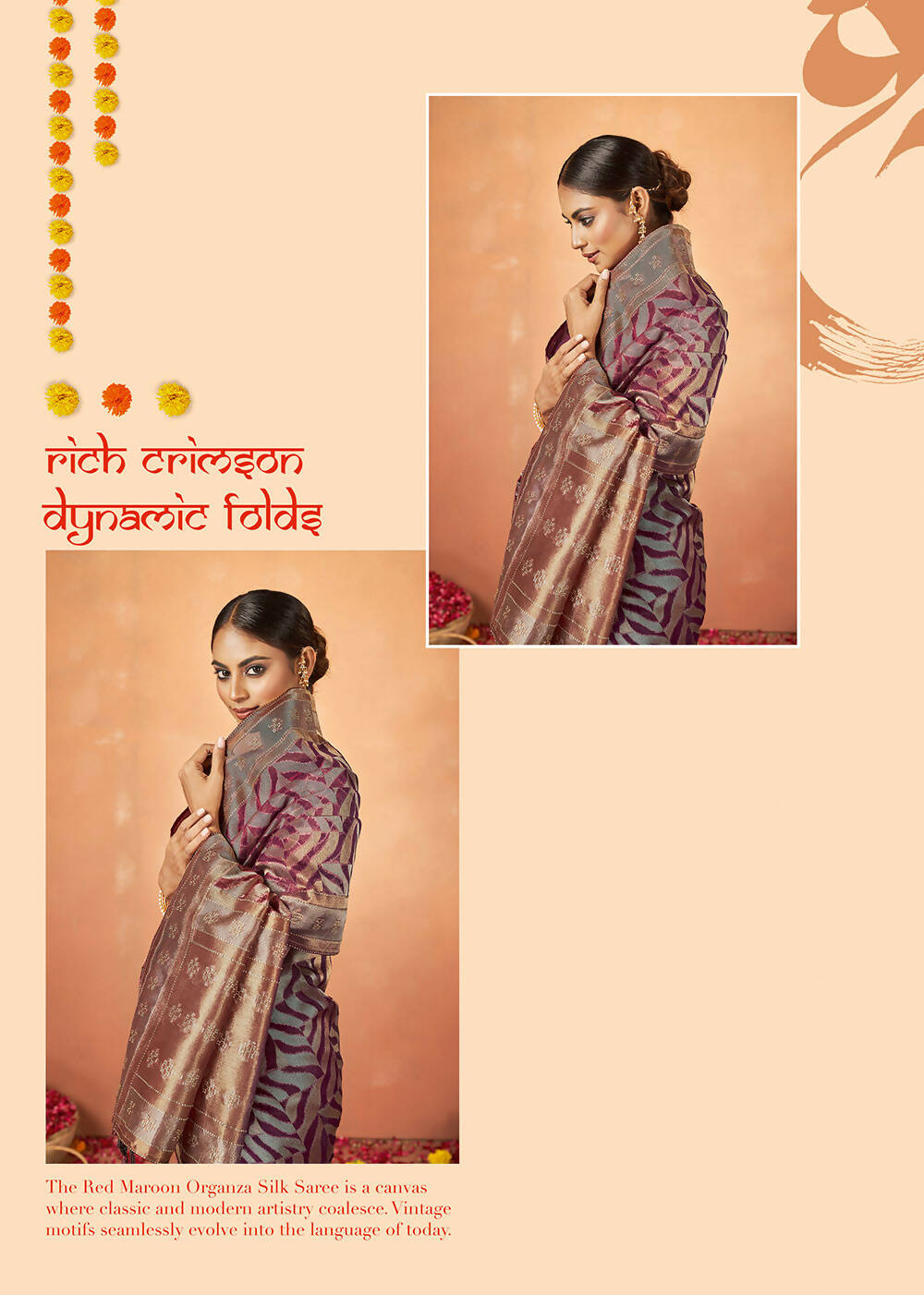 Maroon Organza Silk Woven Design Saree With Unstitched Blouse Piece - Norita Royal Pradha | Grocsy