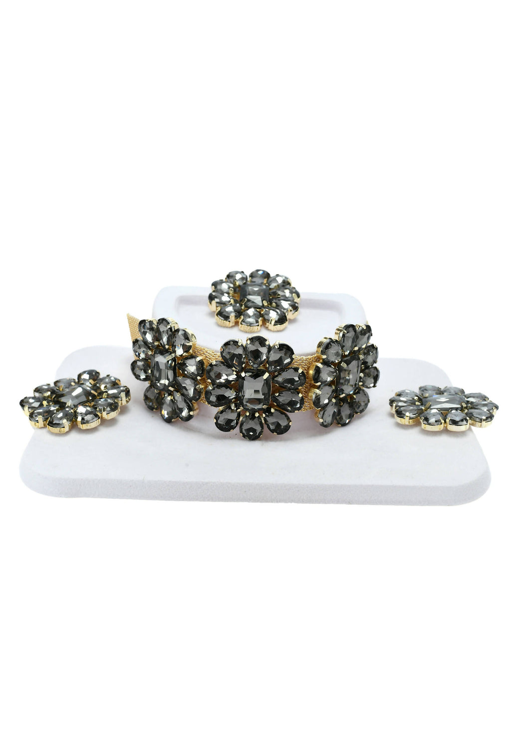 Mominos Fashion Joharkamal Gold-Polished Brass Finish Stone Choker For Women & Girls (Grey) | Grocsy
