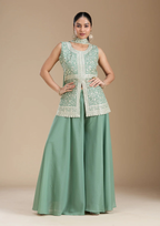 Teeya Creation Teal Color Star Georgette Party Wear Designer Peplum Sharara Set | Grocsy