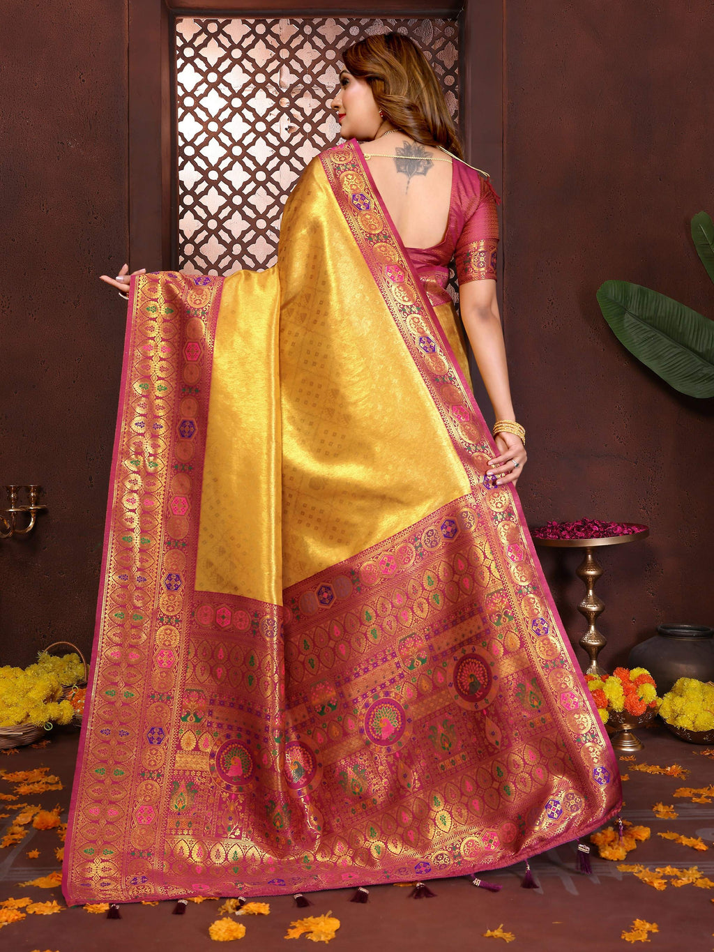 Aastha Fashion Gold Tissue Silk Weaving Saree | Grocsy