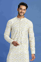 Raivat Ethnic Cotton Embroidery Kurta Pajama In Yellow Colour | Grocsy