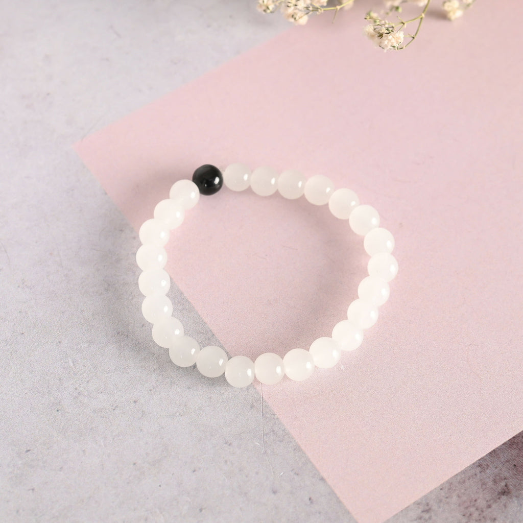 NVR Men & Women White Marbel Crystal Elasticated Bracelet | Grocsy