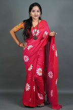 Exclusive Collection Red Pure Cotton Saree With Sunflower Design | Grocsy