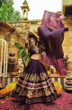 Teeya Creation Wine Colour Rayon Silk Digital Print Fully Stitched Navratri Lehenga | Grocsy