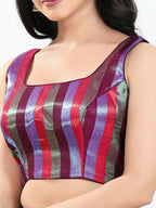 Joban Fashion Wine Multi Brocade Padded Blouse With Square Neck Sleeveless | Grocsy