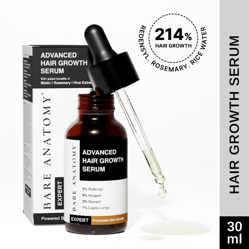 Bare Anatomy Advanced Hair Growth Serum for Scalp 3% Redensyl, 4% Anagain, 3% Baicapil | Grocsy