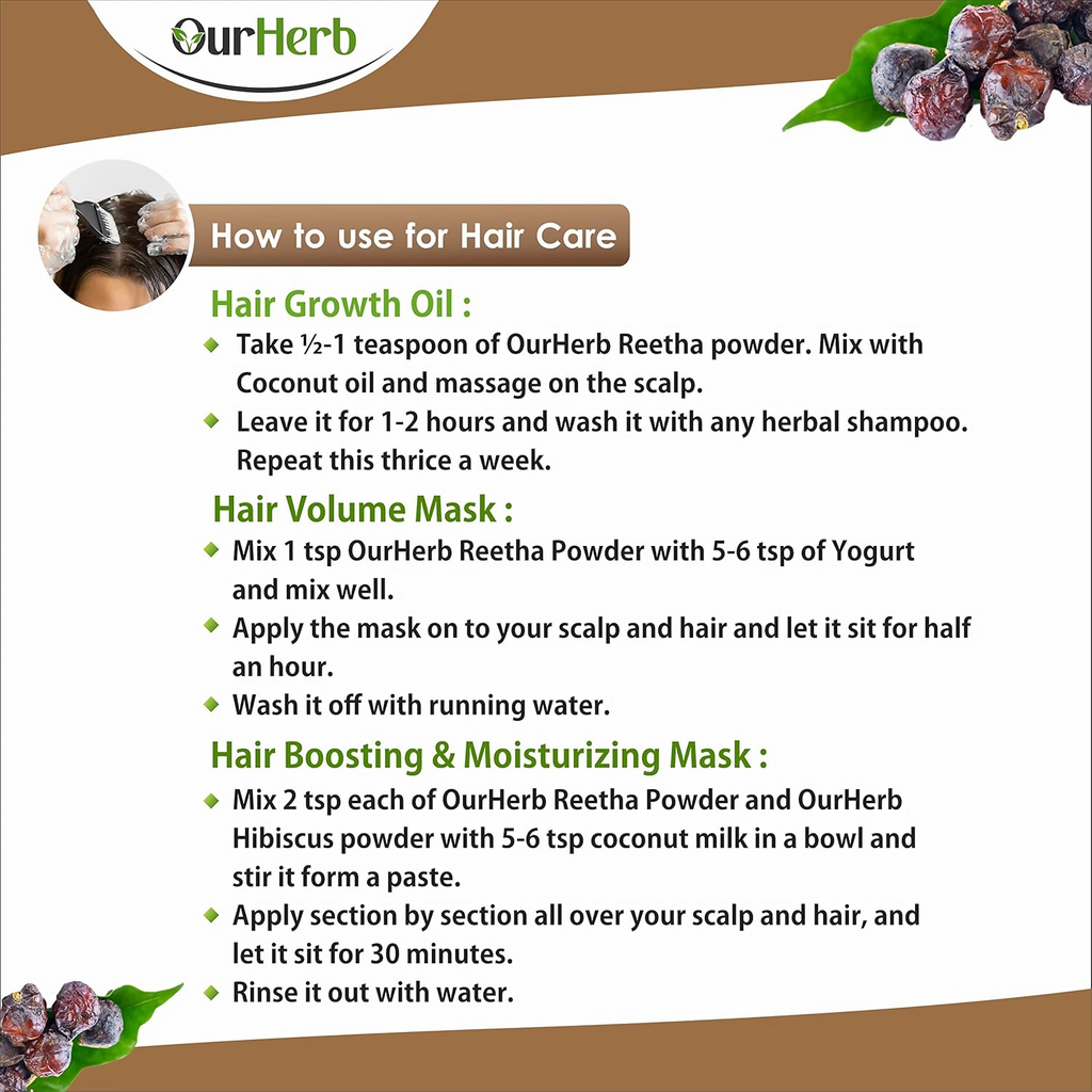 OurHerb Pure & Natural Reetha Powder For Hair Care | Grocsy