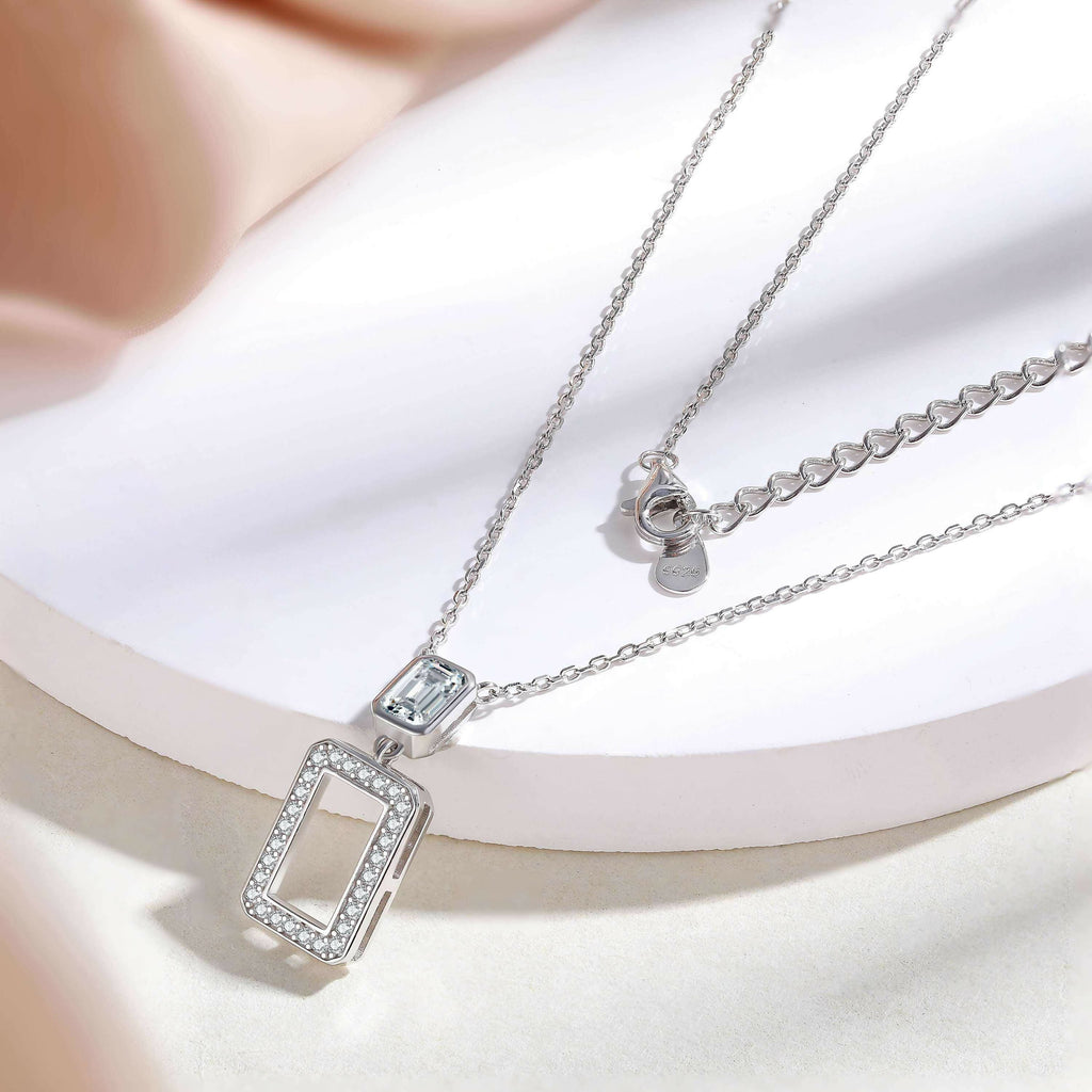 Cauer Elegant 14K White Gold Plated Moissanite Pendant Necklace | Grocsy