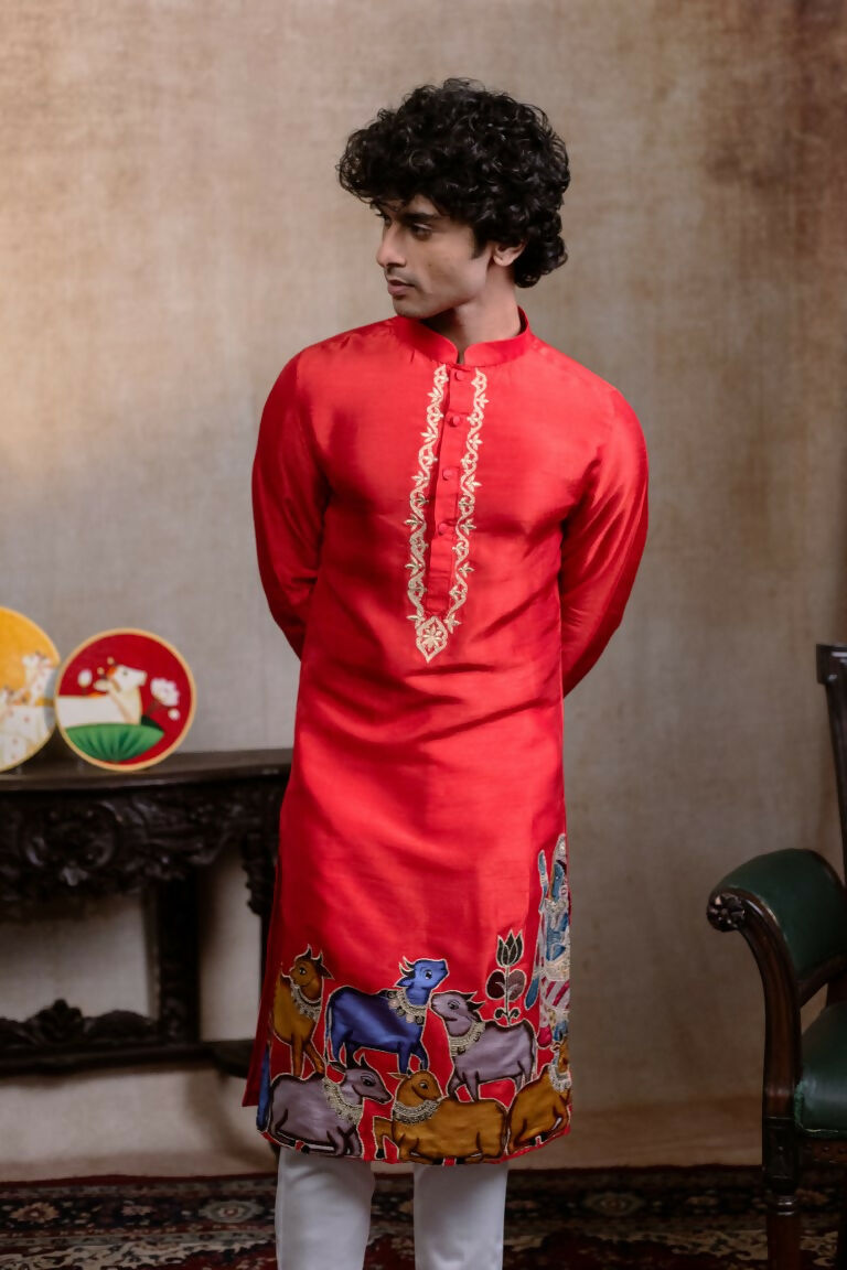 Falling Raw Silk Red Padma Gopala By Hilo Design | Grocsy