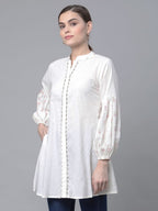 Ahalyaa Off White Pure Cotton Printed Tunic | Grocsy