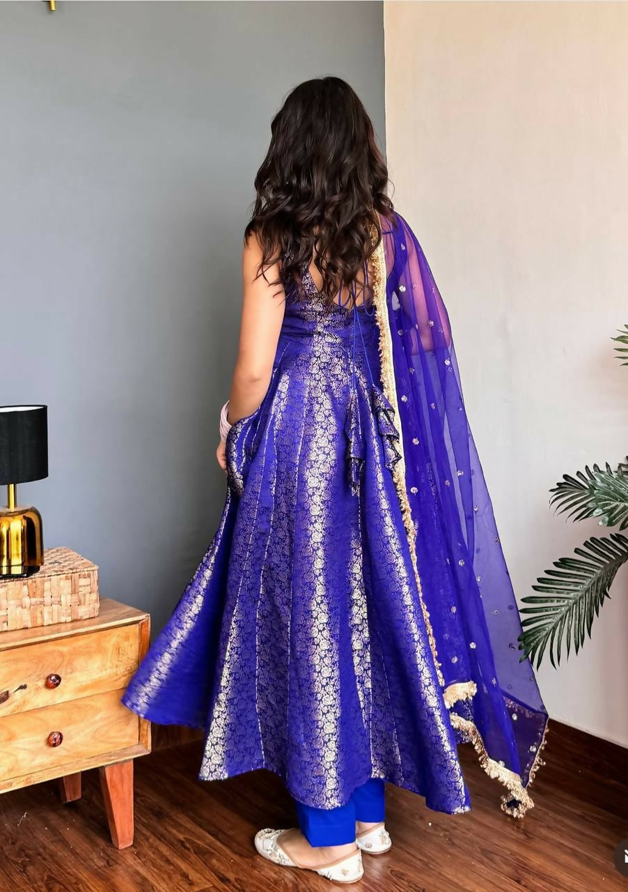 Lehenga Mart Designer Anarkali Suit With Kurta Bottom Dupatta For Women-Blue | Grocsy