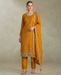 KC Yellow Silk Straight Suit For Women Heavy Embroidery Work | Grocsy