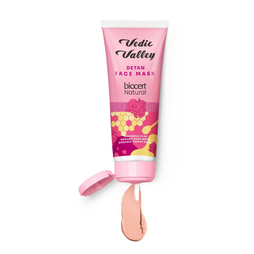 Vedic Valley Detan Face Mask With Rhassoul Clay & Damask Rose Water | Grocsy