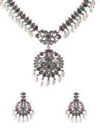 NVR Women Stone Studded Oxidised Silver Jewellery Set | Grocsy