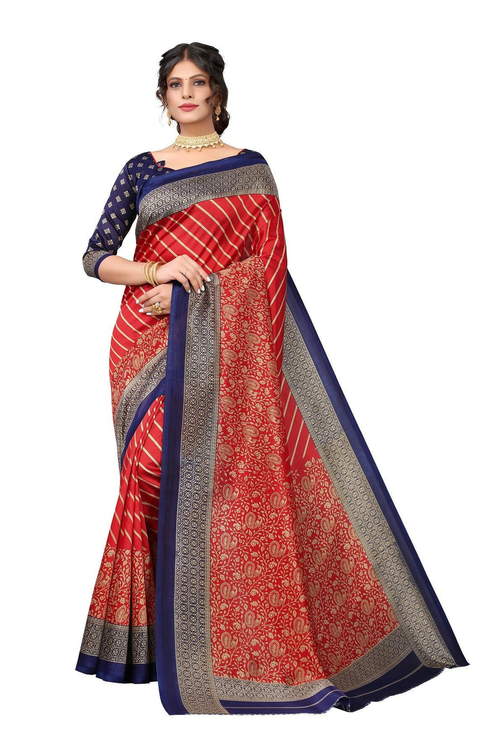 Vamika Red Printed Art Silk Saree | Grocsy