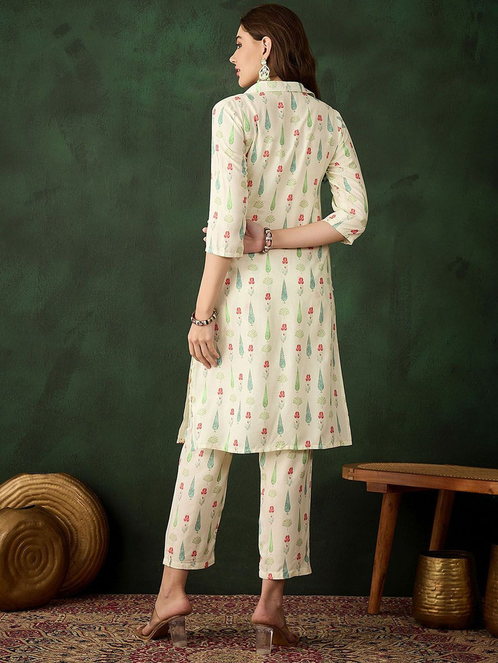 Sangria Printed Kurta With Trousers | Grocsy
