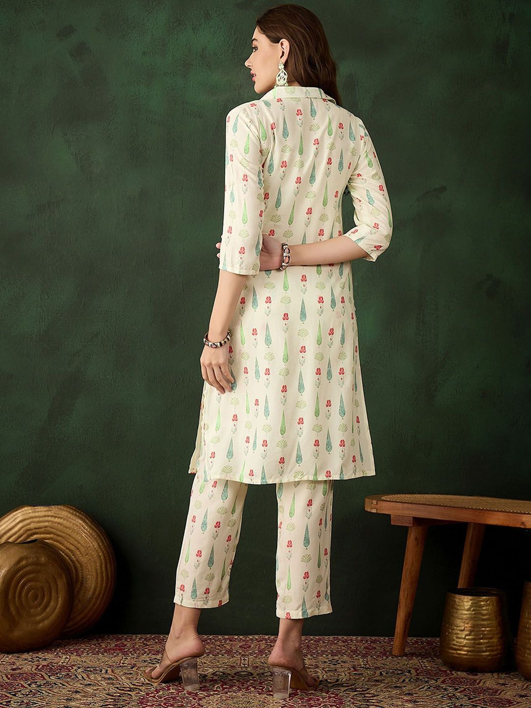 Sangria Printed Kurta With Trousers | Grocsy