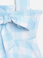 Ahalyaa Sky Blue Rayon Checked Kids Top With Skirts For Girls | Grocsy