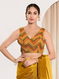 Joban Fashion Mustard Net Padded Blouse With V Neck Sleeveless | Grocsy