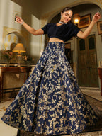 Janasya Navy Blue Silk Blend Solid Lehenga Choli | Grocsy