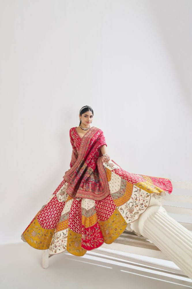 Kesar Fab White Banarasi Silk Embroidered Lehenga | Grocsy