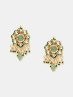 Ruby Raang Green-Gold Kundan Neck Piece With Matching Earrings And Maang Tikka | Grocsy