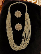 Inhanns Bloom Handmade Beaded Necklace With Earrings - 12 Layers - Cream Necklace Set | Grocsy