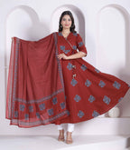 Miravan Women Rust Floral Printed Angrakha Kurta And Dupatta | Grocsy