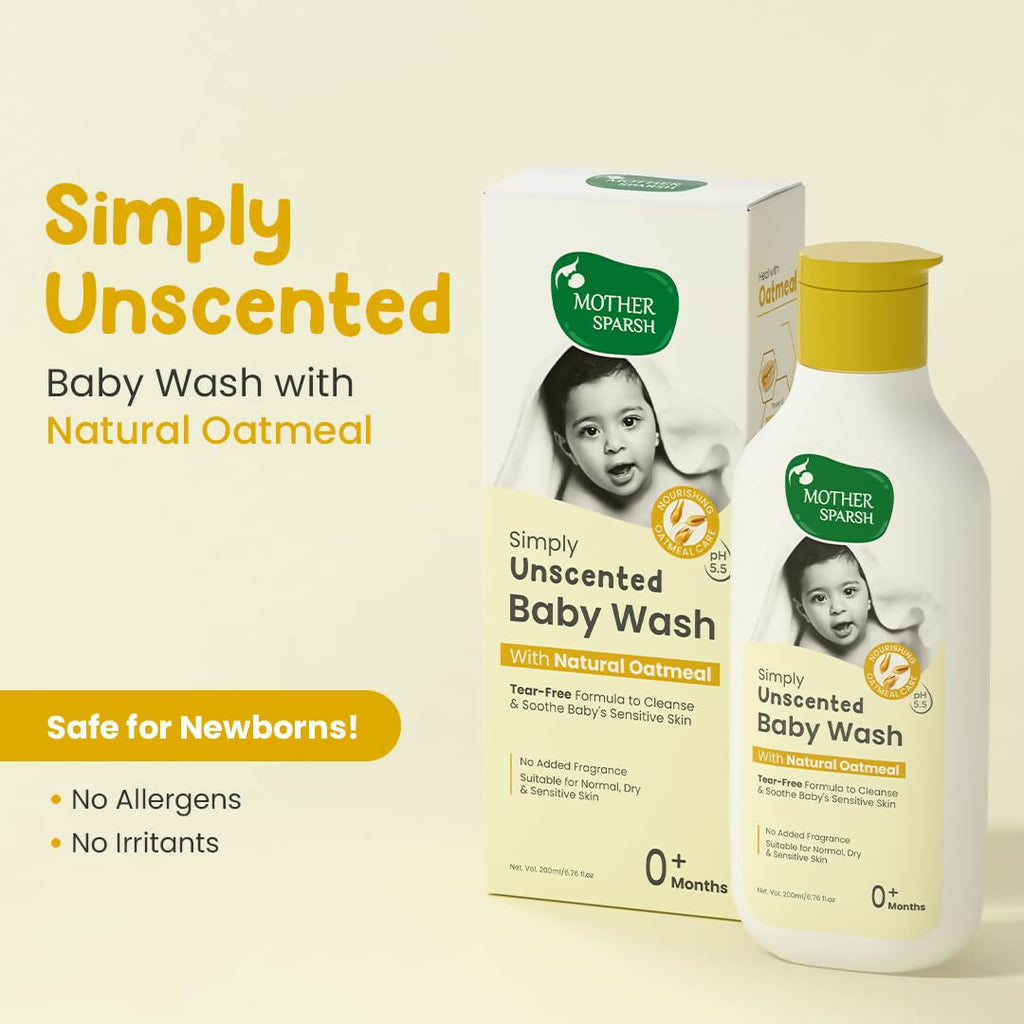Mother Sparsh Simply Unscented Baby Wash With Natural Oatmeal, Tear Free Formula for Newborn's Sensitive Skin | Grocsy