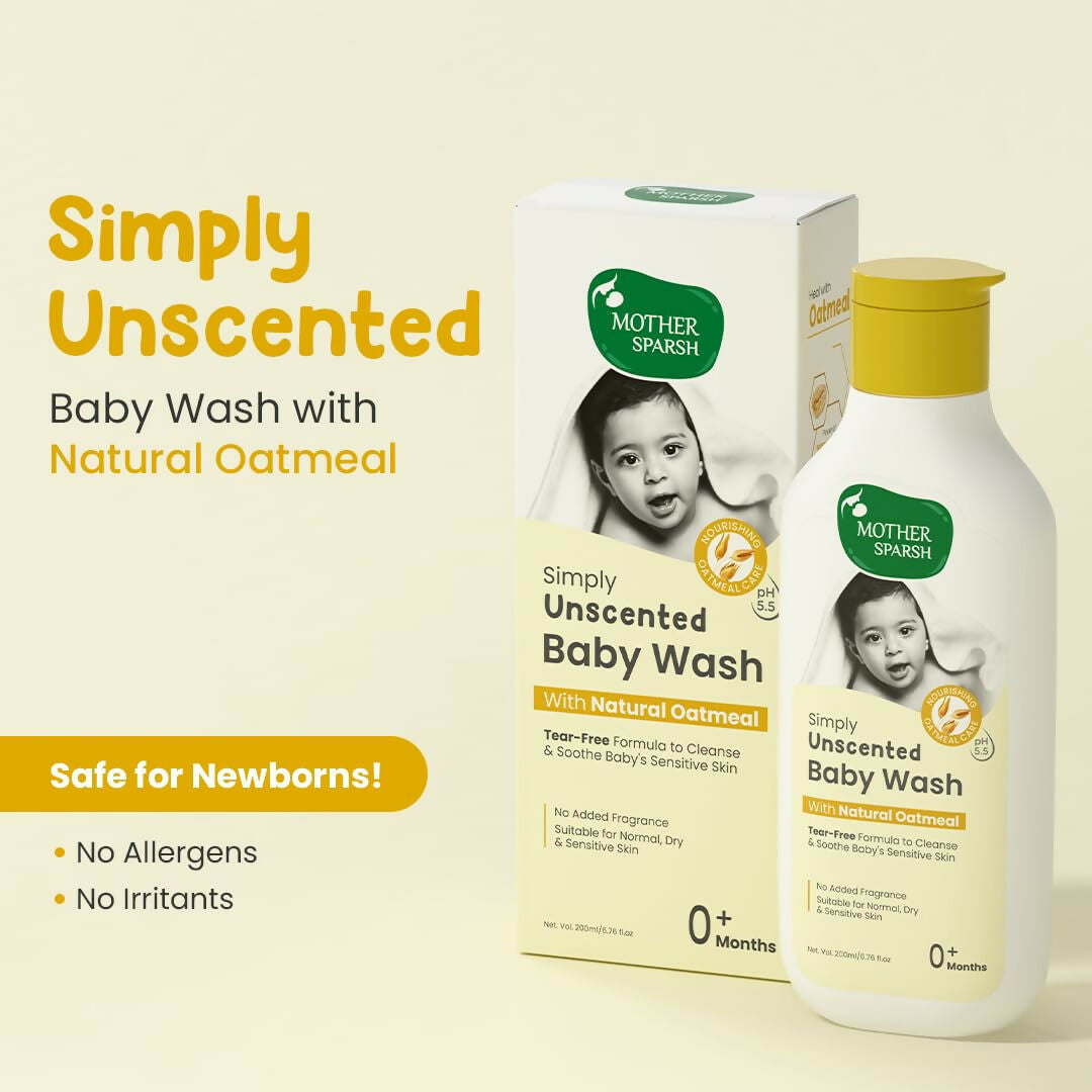 Mother Sparsh Simply Unscented Baby Wash With Natural Oatmeal, Tear Free Formula for Newborn's Sensitive Skin | Grocsy