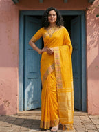 Shree Shyam Fashion Yellow Silk Blend Saree | Grocsy