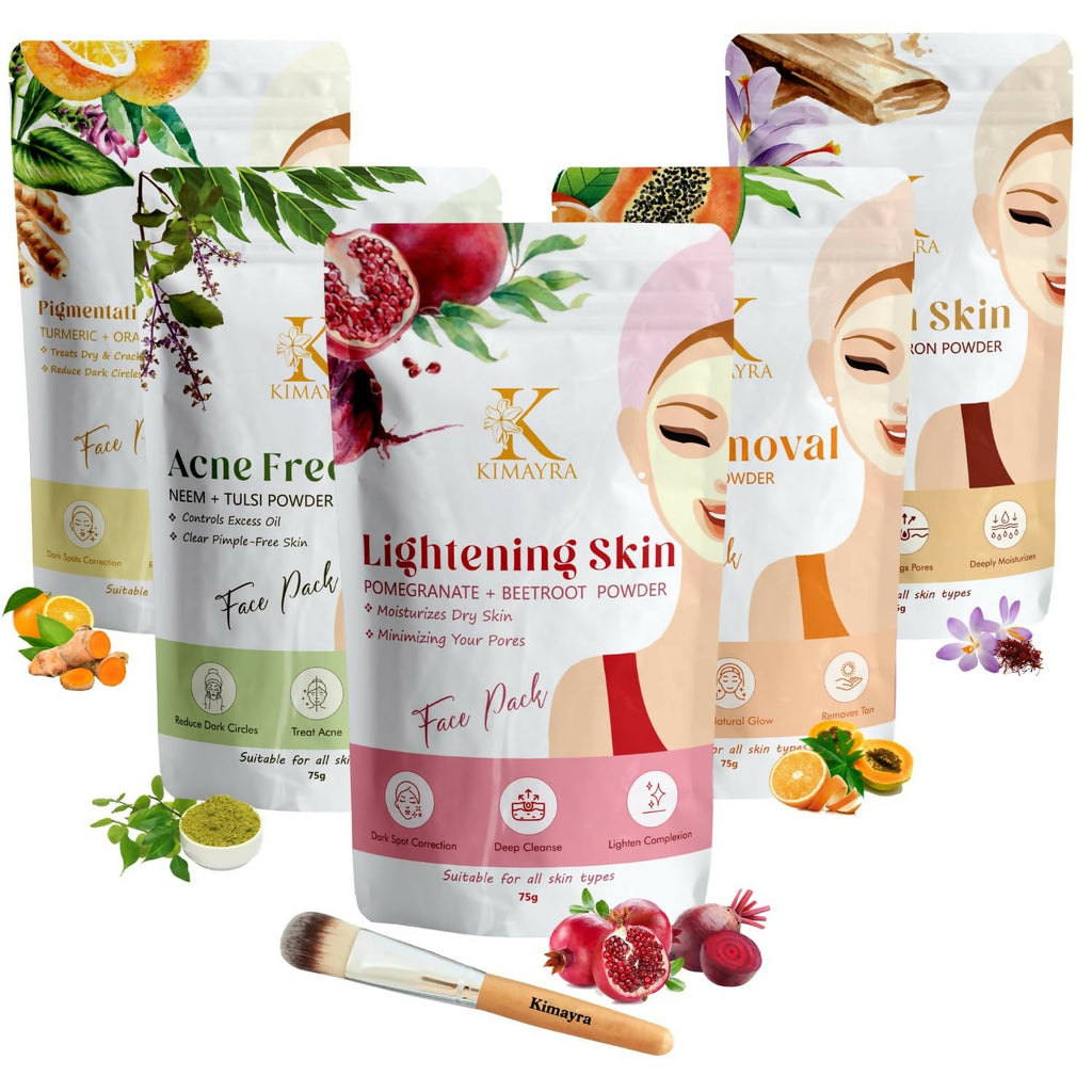 Kimayra Skin Care Combo Powder (Pomegranate + Beetroot, Neem + Tulsi, Orange + Papaya, Turmeric + Orange, Sandalwood + Saffron) | Grocsy