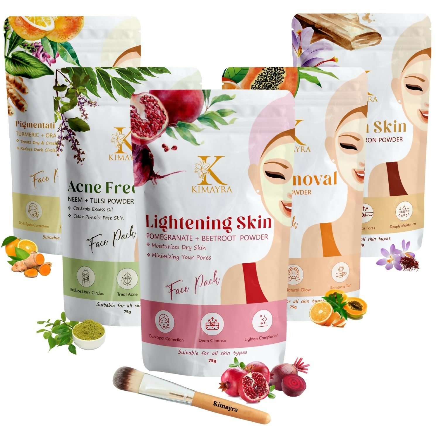 Kimayra Skin Care Combo Powder (Pomegranate + Beetroot, Neem + Tulsi, Orange + Papaya, Turmeric + Orange, Sandalwood + Saffron) | Grocsy