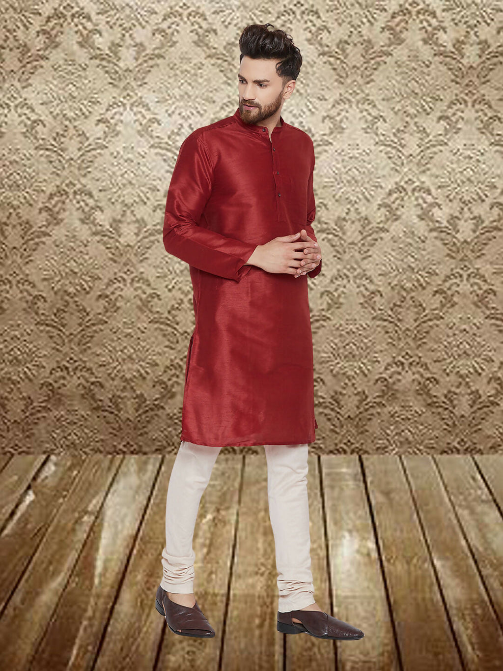 Even Apparels Men's Art Silk Maroon Kurta | Grocsy