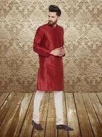 Even Apparels Men's Art Silk Maroon Kurta | Grocsy