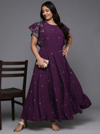 Ahalyaa Women's Traditional wear Ethnic Dress - Burgundy | Grocsy