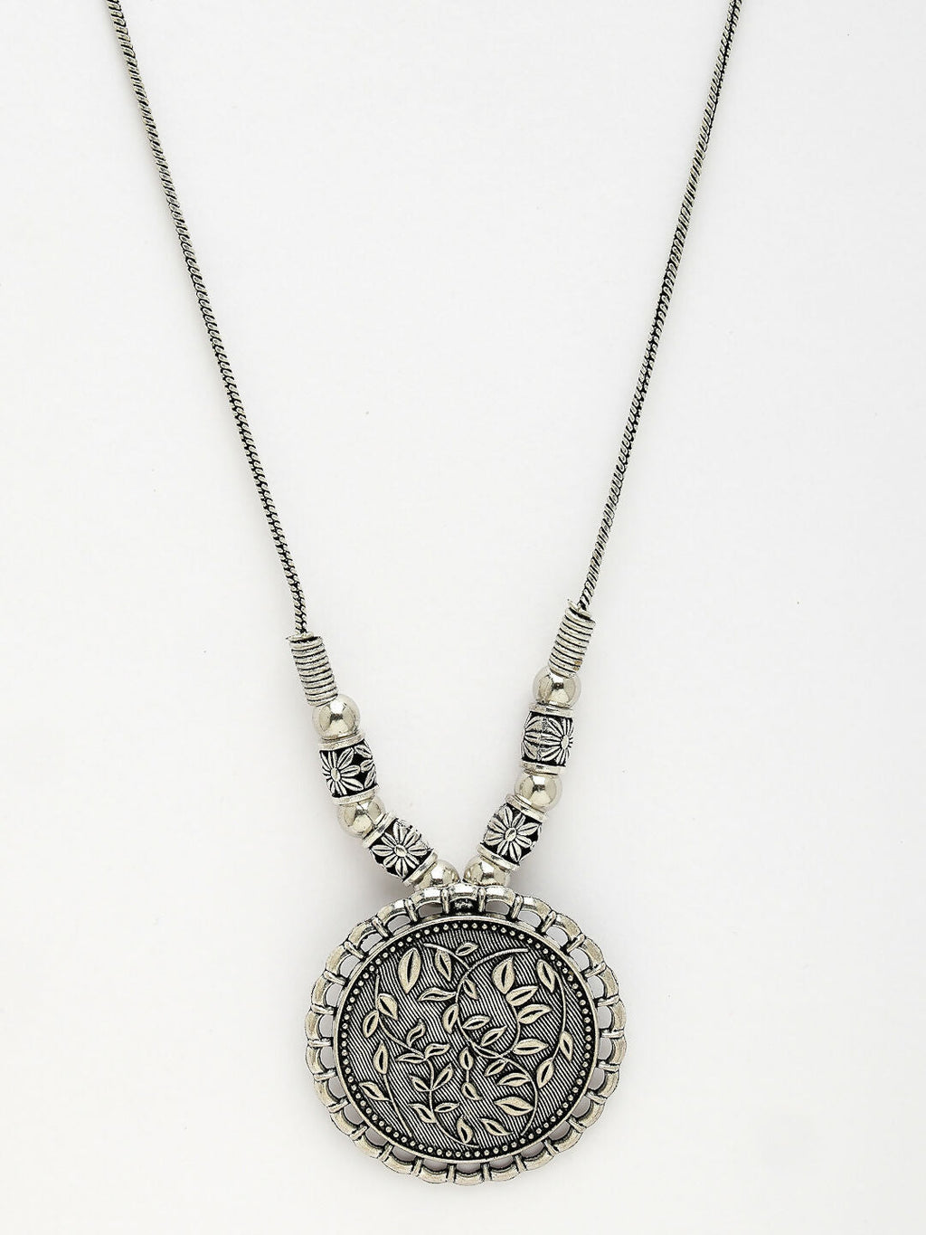 NVR Women's Silver-Toned Circular Shape Pendant with Chain | Grocsy