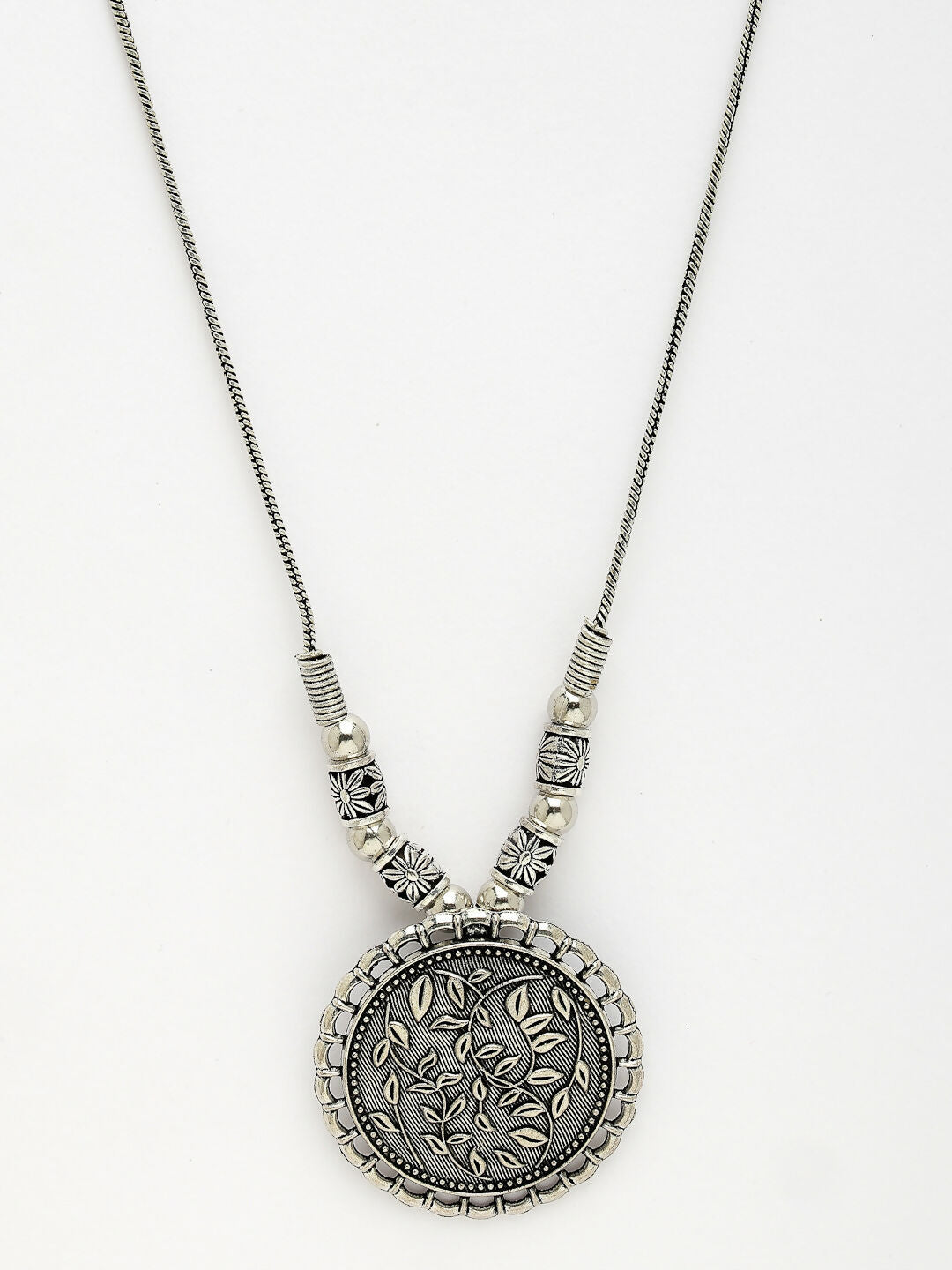 NVR Women's Silver-Toned Circular Shape Pendant with Chain | Grocsy