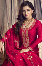 Vastranavya Nidhi Shah Rani Pink Art Silk Embroidered Anarkali Suit | Grocsy
