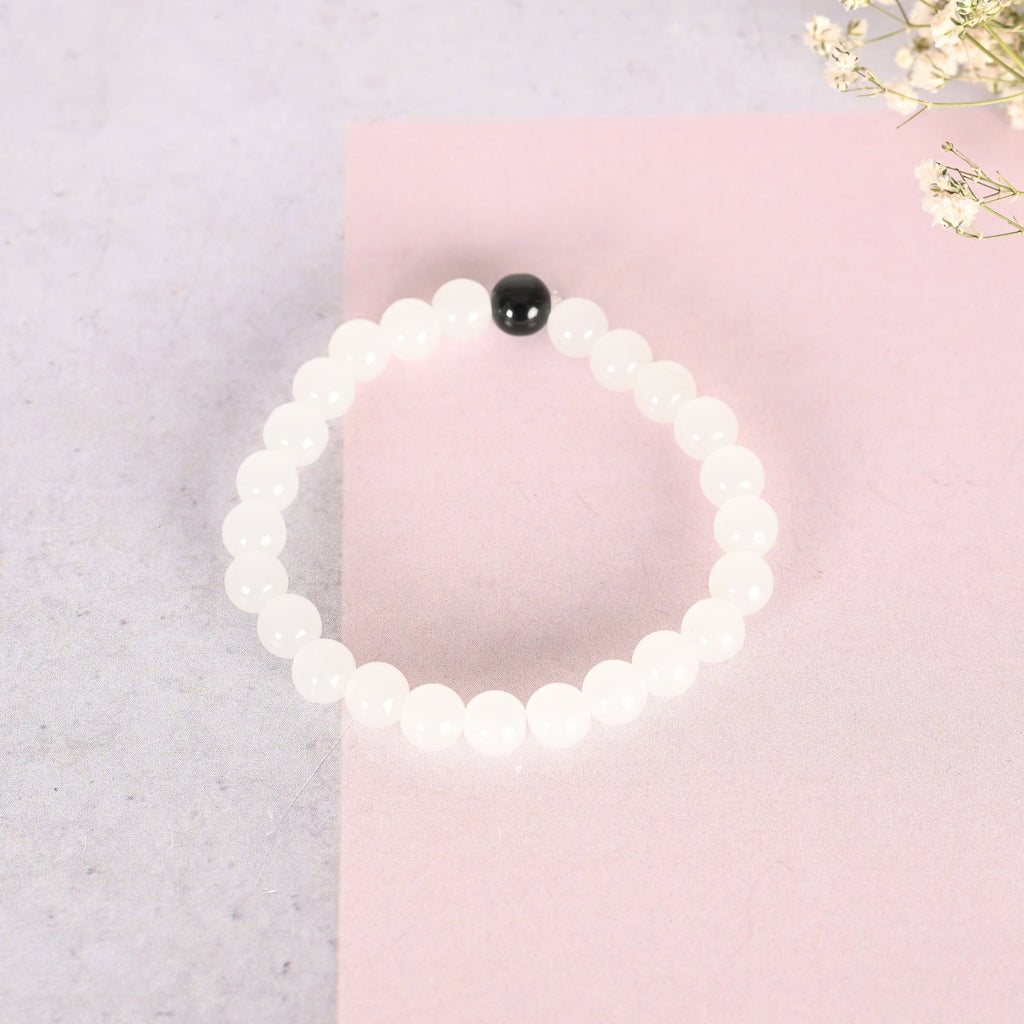 NVR Men & Women White & Black Marbel Crystal Elasticated Bracelet | Grocsy