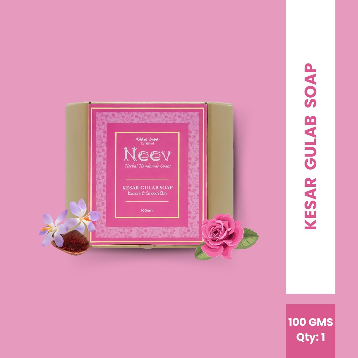 Neev Herbal Handmade Soap Kesar Gulab Soap For a Radiant and Smooth Skin | Grocsy