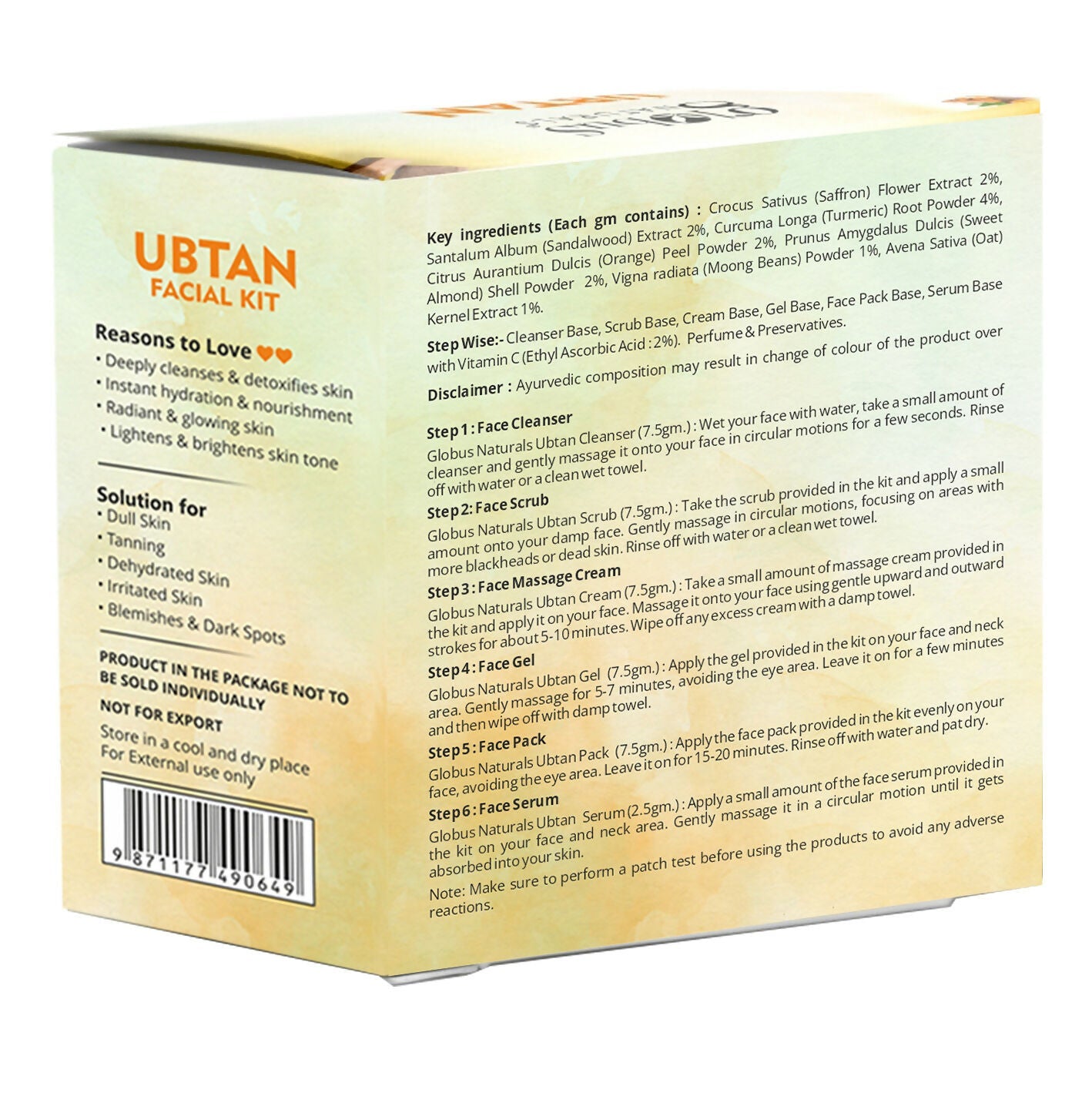 Globus Naturals Brightening Ubtan 6 Step Facial Kit | Grocsy
