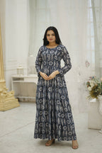 Aayaa Printed Faux Georgette with Embroidery Thread Sequins work Gown - Multi Color | Grocsy